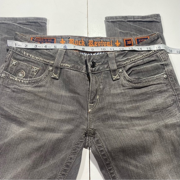Rock Revival Gray Wash Celine Embroidered Heavy Stitching Skinny Jeans Size 30 - Picture 13 of 13